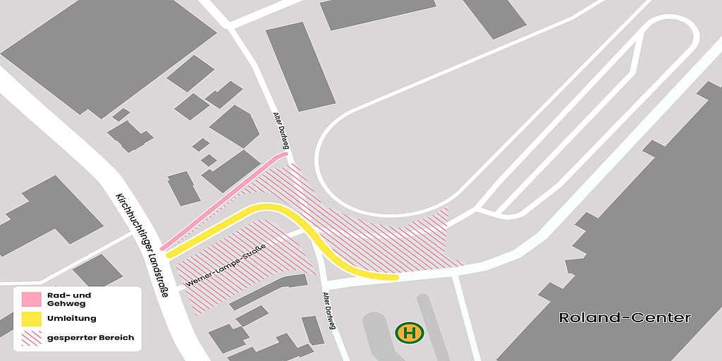 Eine Karte zeigt eine veränderte Verkehrsführung am Roland-Center Bremen. 